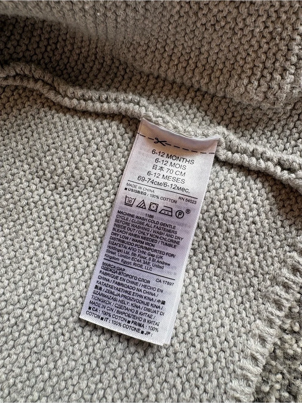 Baby Gap Baby Bear Cardigan - Grey Button Front Knit Cardigan size 6-12 months
